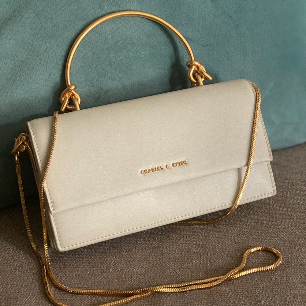 Charles & Keith Cream Crossbody Bag with Gold Accents